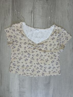 Pink Rose Cream Floral V-Neck Crop Top
